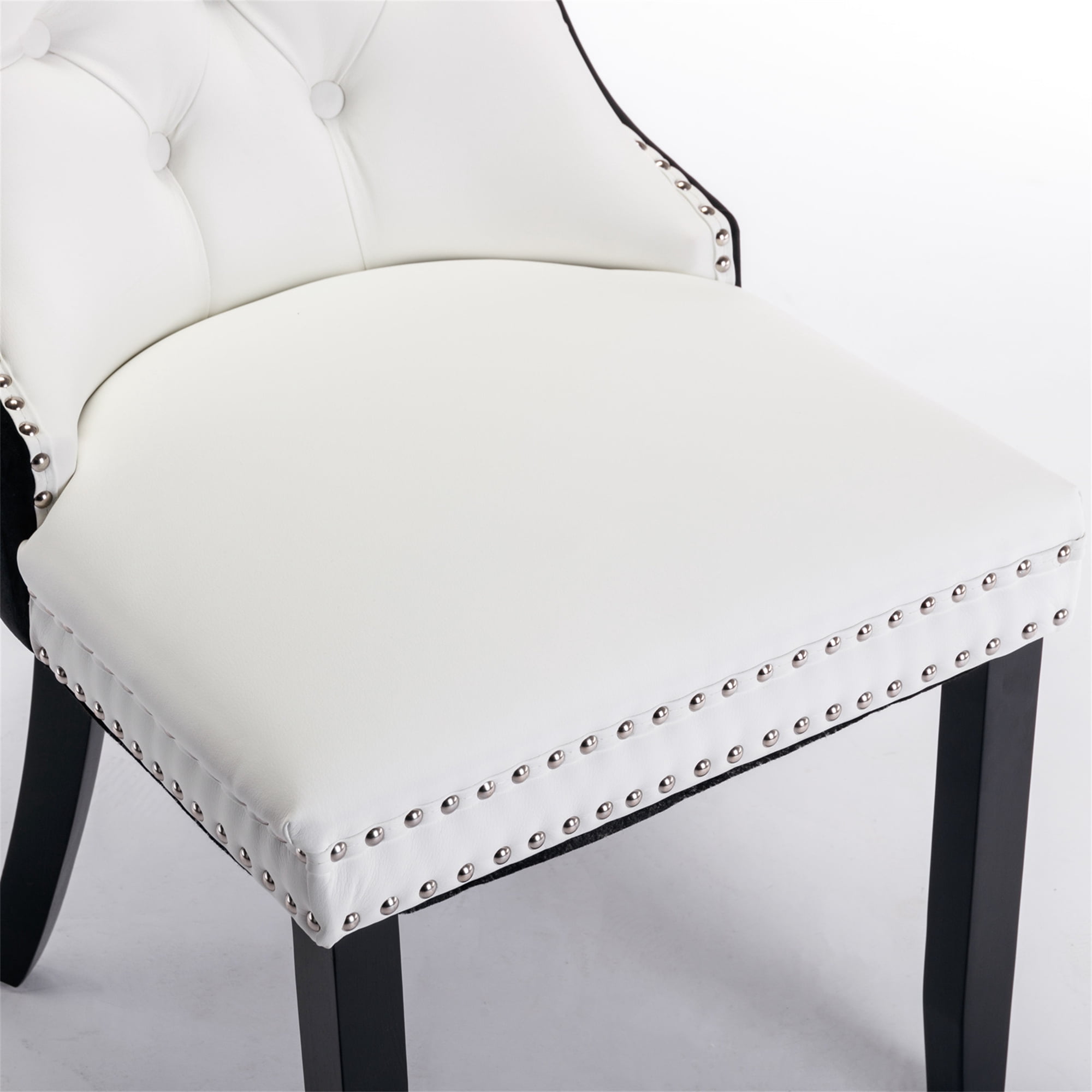 Miniyam Dining Chair Set of 2, High-end Tufted Contemporary PU and Velvet Upholstered, White+Black