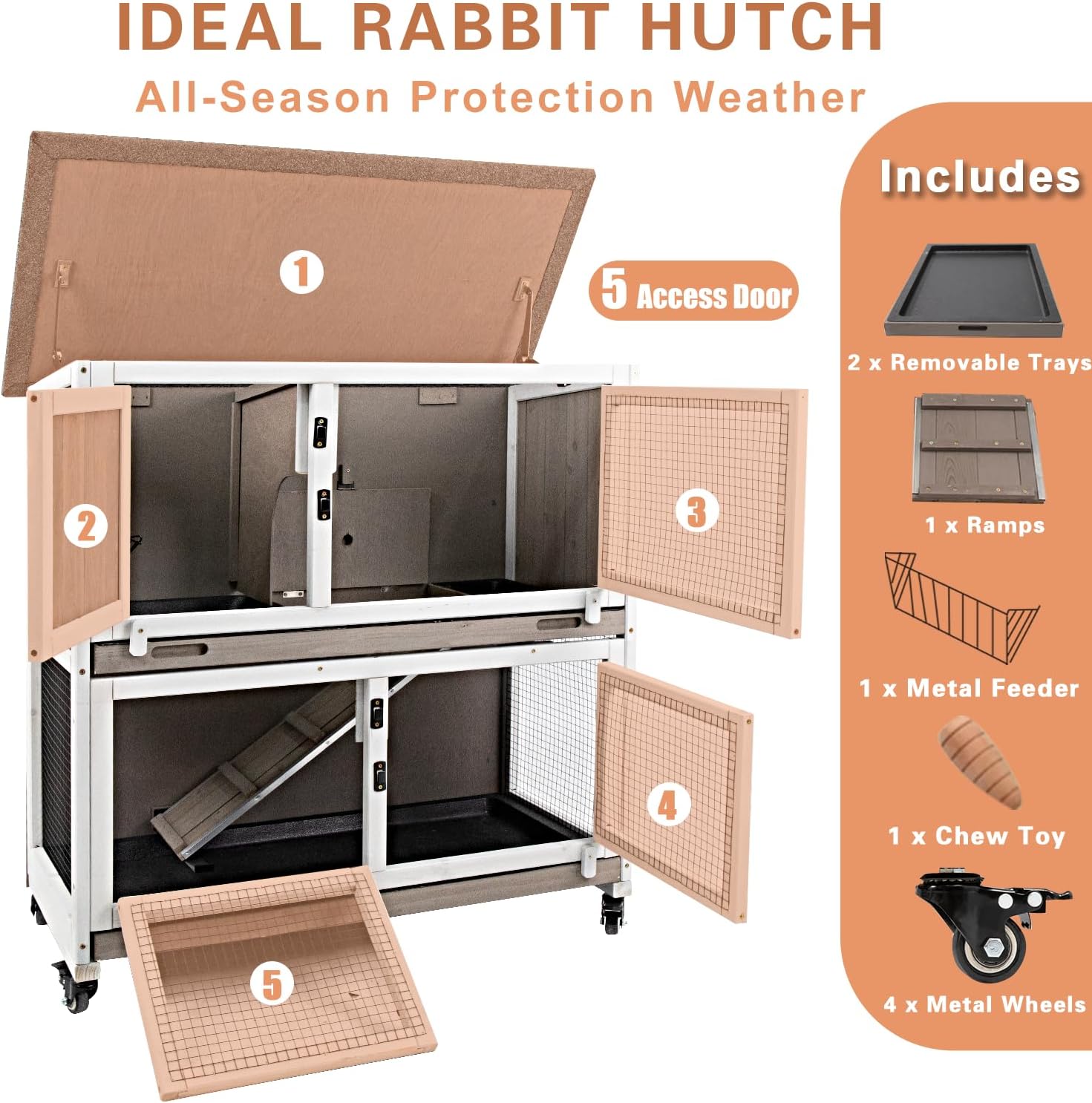 Petscosset 36-Inch Two-Story Wooden Rabbit Hutch photo 4