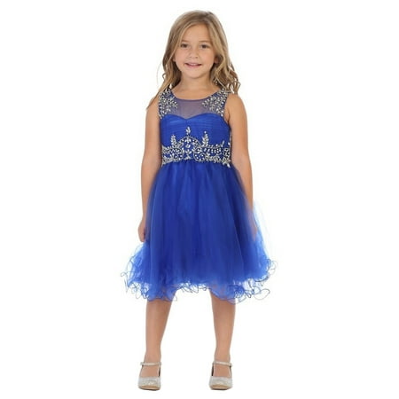 My Best Kids Girls Royal Blue Stone Accented Junior Bridesmaid