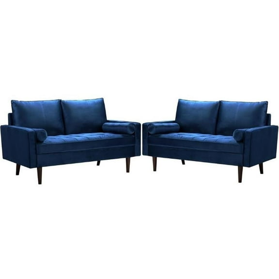 Home Square Genoa Mid-Century Velvet Loveseat Set, Blue