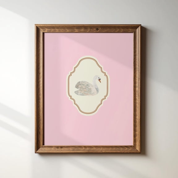 Pink Vertical White Swan Illustration Print, Trendy Decor, Nursery Decor, Vintage Wall Art, Modern Wall Decor For Living Room, 8x12 UNFRAMED
