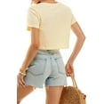 thumbnail image 3 of Women's Boxy Crop Top Round Neck Short Sleeve Casual 100% Cotton Cropped Tee T-Shirt, Light Yellow, Large, 3 of 9