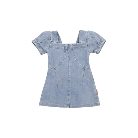 

Canrulo Toddler Baby Girls Denim Dress One-Piece Puff Short Sleeve A-line Skirt Summer Clothes Outfits Blue 4-5 Years