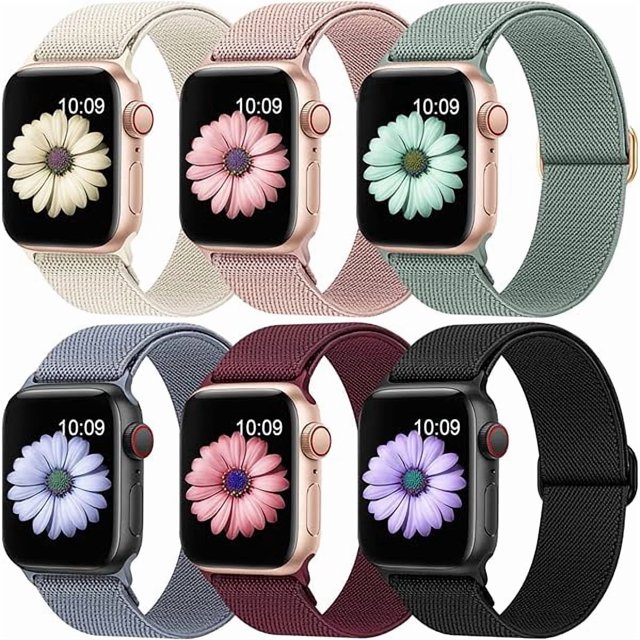 Chenchen 6 Pack Stretchy Nylon Strap Compatible with Apple Watch Straps 38mm 40mm 41mm 42mm 44mm 45mm 46mm 49mm, Adjustable Sport Elastic straps for iWatch Series 11/10/9/8/7/6/5/4/3/SE Ultra3 2 1