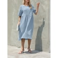 thumbnail image 5 of Women Empire Waist Midi Sundress Summer Casual Boho Beach Dresses Crew Neck Half Sleeve Long Dress with Pockets, 5 of 9