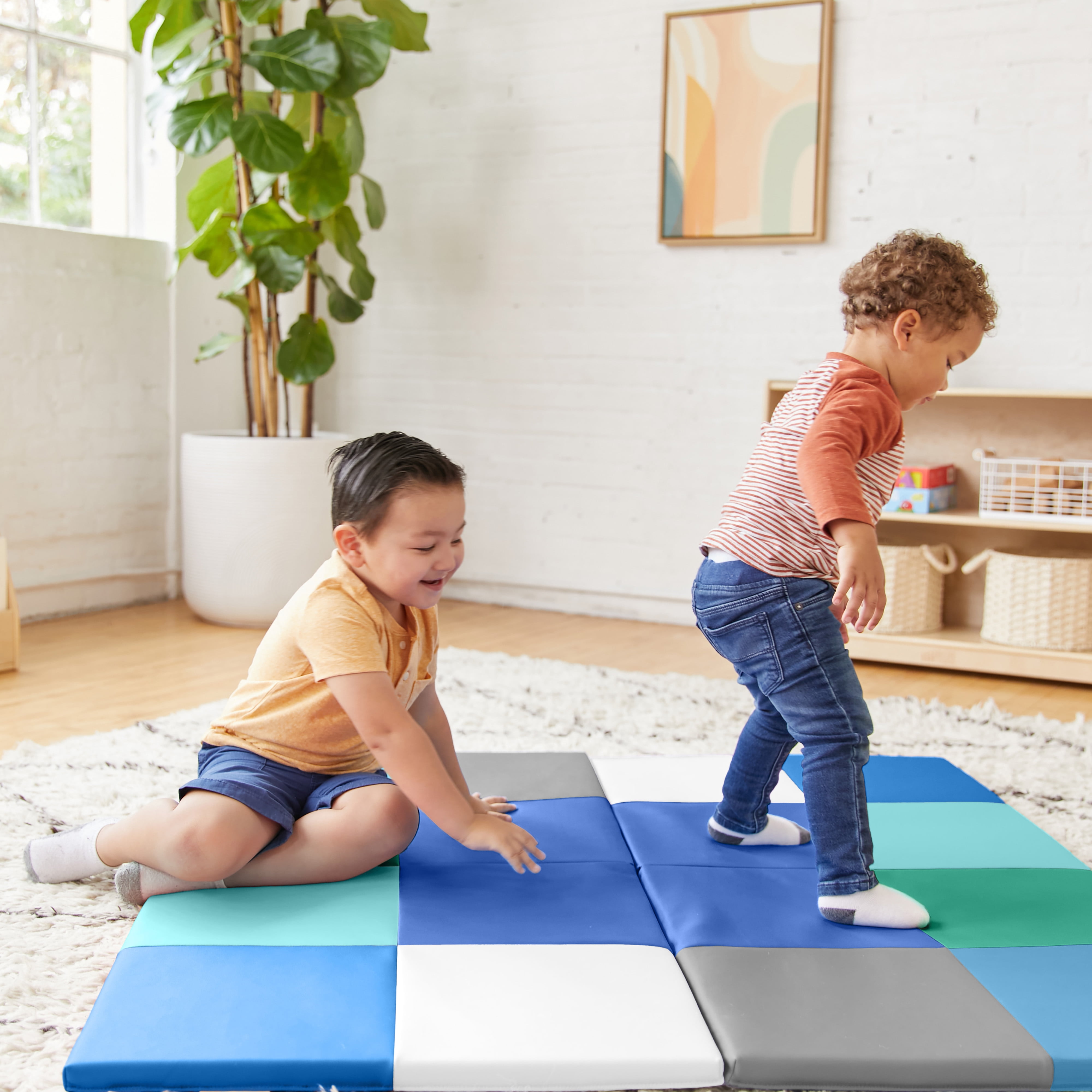 ECR4Kids SoftZone Square Dance Folding Activity Play Mat, 48in Square, Baby Essentials, Contemporary