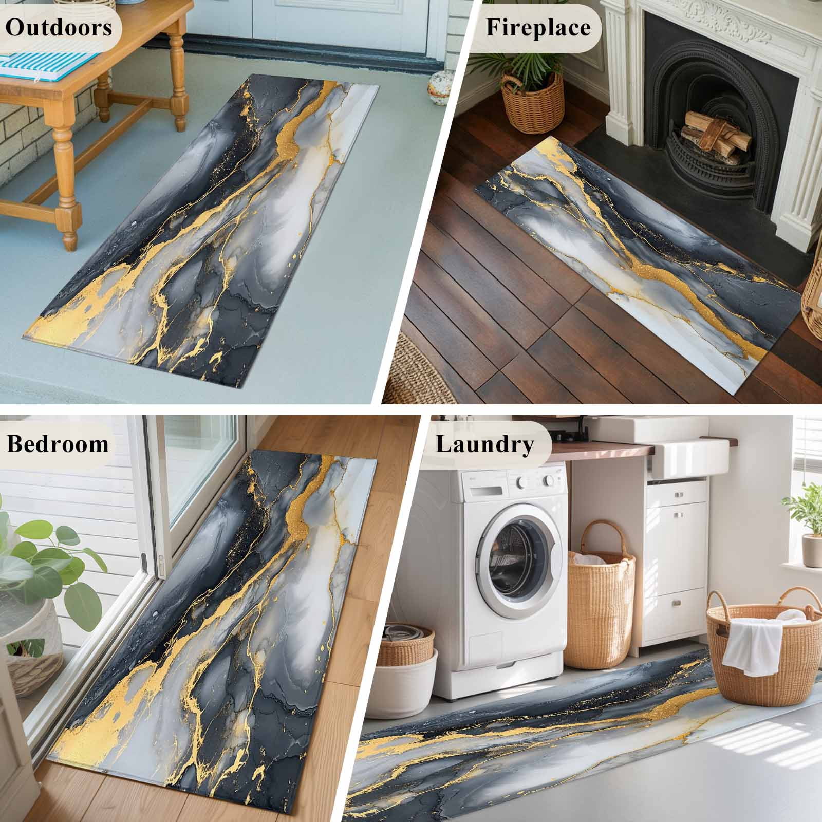 2'x6' Rug Runners for Hallways Kitchen, Gray Marble Non Slip Entryway Beside Floor Carpet Runner, Yellow Modern Ink Painting Abstract Washable Laundry Room Bedroom Throw Rugs Mat for Family Pet
