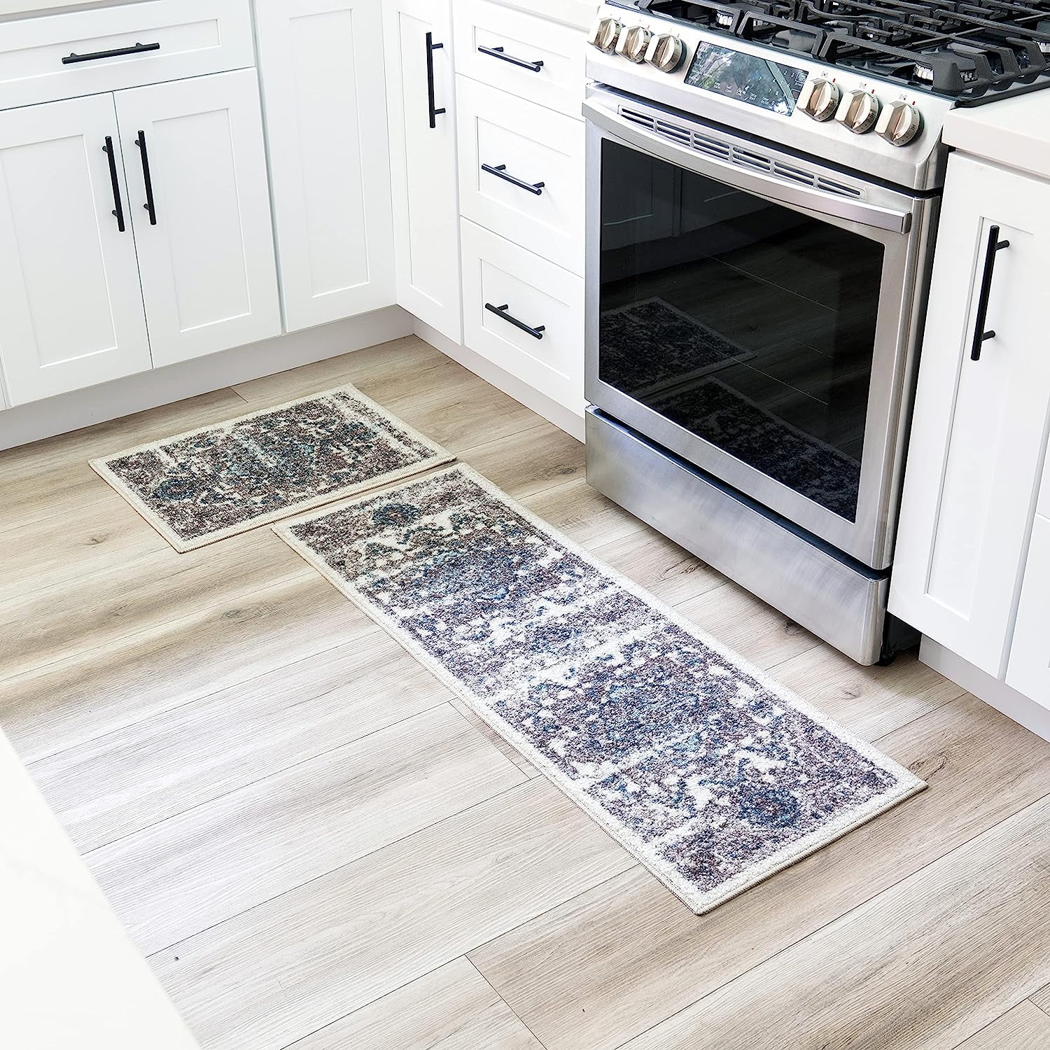 Maples Rugs Abstract Diamond Modern Distressed Non Skid Washable 2pc