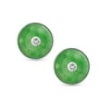 thumbnail image 2 of Bling Jewelry Womens Round Disc Green Jade Clip-On Earrings with CZ Accent in Sterling Silver, 2 of 5
