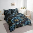 thumbnail image 3 of Homewish Retro Flowers 7 Pieces Bedding Comforter Set for Female Men Teens,Exotic Style Full Bedding Set Lightweight,Blue Golden Fitted Sheet Flat Sheet,Luxury Bedroom Decor,Reversible, 3 of 8