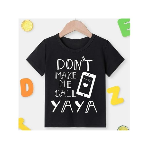 Boys' "Don't Make Me Call YaYa" Graphic Cotton T-Shirt - Black Casual Summer Tee with Fun Print, Machine Washable, Round Neck, Short Sleeve, Youngsters' Fashion Top, Tween Boy Clothes