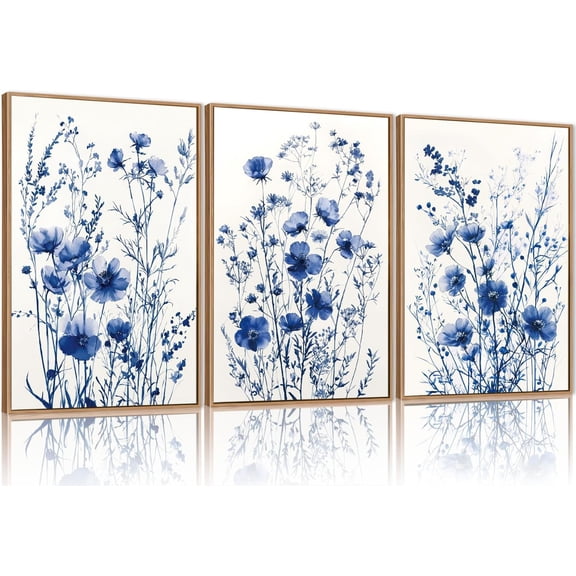 FCCUYE Dark Floral Canvas Wall Art Set, Framed Vintage Moody Flower Wall Decor, Large Black Botanical Wall Painting, Academia Art Print 3 Piece 16x24 Inches for Living Room, Bedroom, Office