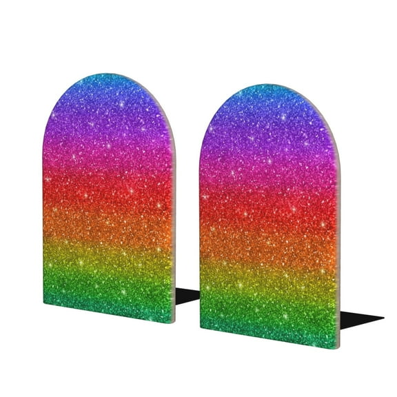 Hirioo Rainbow Glitter for Bookends Decorative Bookends for Shelves for Home or Office, Non-Slip Base