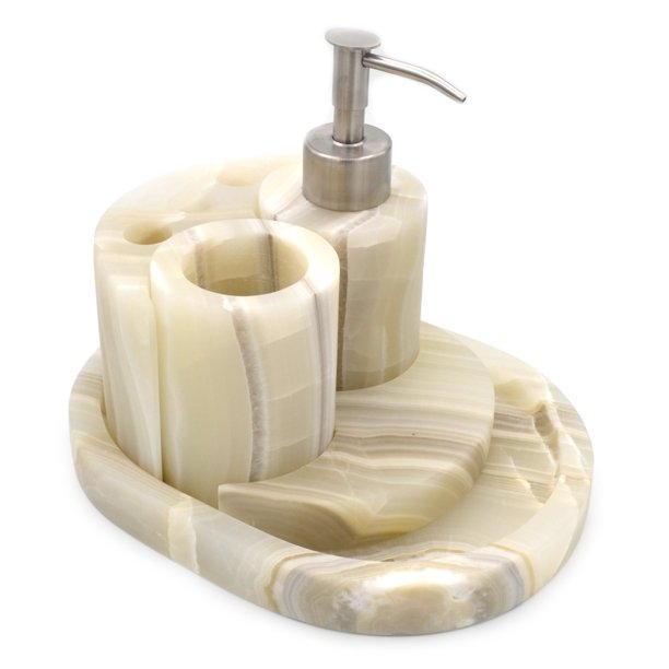 Misty Grey Aragonite Bath Accessory Set 5 Pieces Tray Soap Dish Soap Dispenser Toothbrush Holder Cup The Artisan Mined Series By Hbar Walmart Com Walmart Com