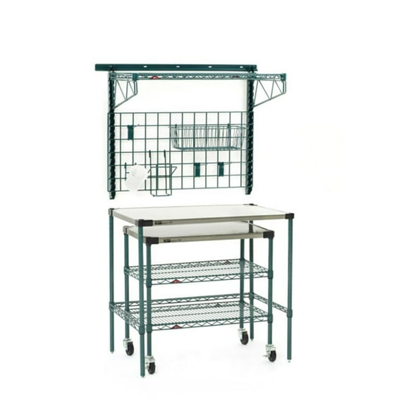 Metro SMSPM2436 Prep Station w/ Smartwall Grid & Undercounter Cart - 40"W x 24"D x 74"H, Epoxy Coated