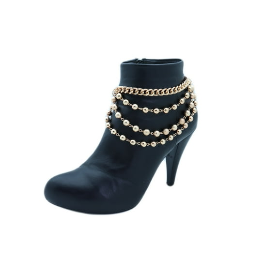 Women Gold Metal Western Boot Chain Bracelet Anklet Shoe Bling Waves Balls Charm