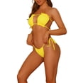 thumbnail image 4 of INSPIRAR CHIC Conjuntos de Bikini de Dos Piezas con Volantes y Pliegues, Sujetador Push Up, Bikini de Corte Alto con Lazos, Trajes de Baño Medianos Amarillos, 4 of 5