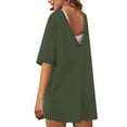 thumbnail image 3 of YFELWZ Combinaisons Grande Taille pour Femmes Col en V Manches Courtes Décontractées Tee-Shirt Réversible avec Poches Vert Armée S, 3 of 5