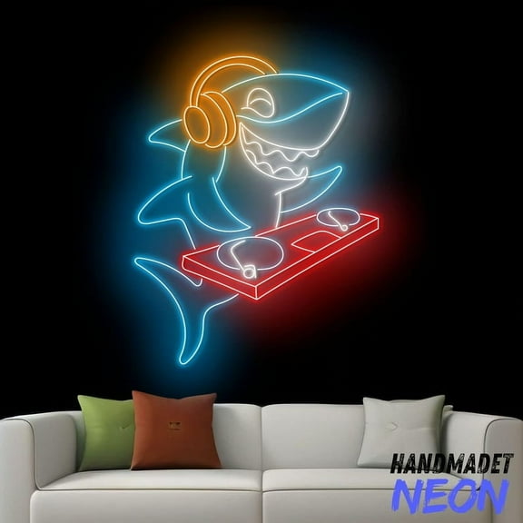 Handmadetneonsign Shark DJ Neon Sign, DJ Shark Led Sign, Shark Room Wall Light Art Decor 94485