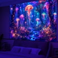 thumbnail image 4 of Simpkeely Blacklight Jellyfish Forest Tapestry, UV Reactive Fantasy Vibrant Neon Art Decor, Glow in the Dark Aquatic Life Wall Hanging Tapestries for Bedroom, Living Room - 51.2" x 59.1", 4 of 7