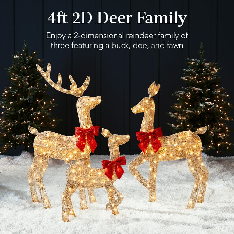 Best Choice Products 4ft 3-Piece Lighted 2D Christmas Deer Set 
