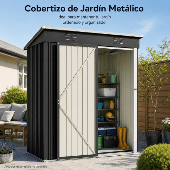 Zocalo Cobertizo de Almacenamiento para Jardín Exteriores, 162x95x181cm, Gris