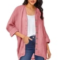 thumbnail image 2 of Oiangi Womens Long Sleeve Cardigans Cotton Linen Lightweight Button Coat Casual Loose Solid Open Front Tops for Fall Pink 2XL, 2 of 5