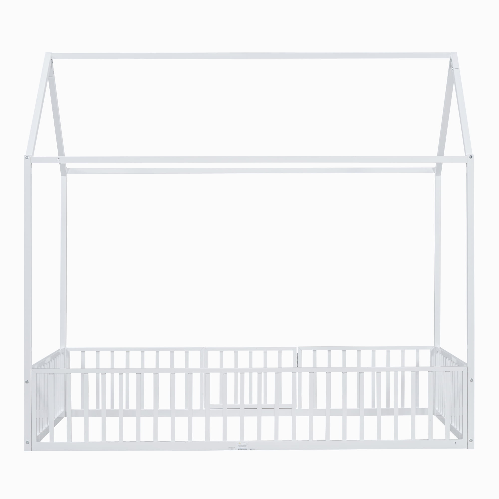 Euroco Metal Twin Size House Bed with Fence and Door for Kids, White