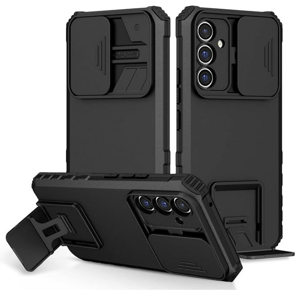 for Samsung Galaxy A54 5G Case with Slide Camera Cover, [Military Drop Protection] [Snug Touch] Hard Back & Soft Edge Phone Case with Stereo Bracket for Samsung A54 5G 6.4" LTT Black