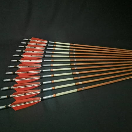12 PCS Wooden Archery Arrows Personalized Archer Arrow For Recurve Bow Longbow Medieval Traditional Ottoman Hunting Shoot with Orange Feather