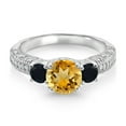thumbnail image 2 of Gem Stone King 925 Sterling Silver Yellow Citrine Black Onyx and White Moissanite Engagement Ring for Women (1.82 Cttw, Gemstone November Birthstone, Round 7MM and 4MM, Size 9), 2 of 3