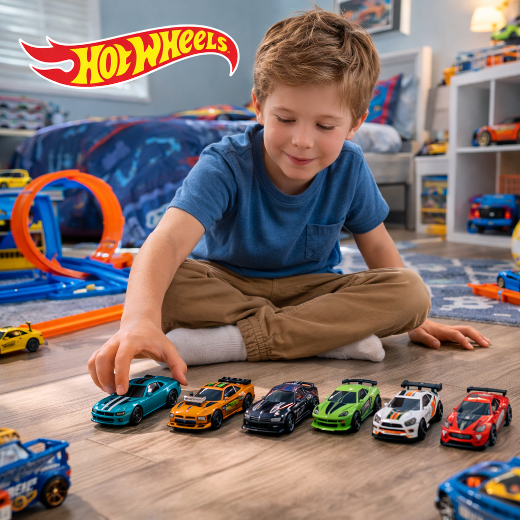 Hot Wheels Stunt Tracks 5-Pack – 1:64 Scale Die-Cast Cars, Piledriver, Retro-Active, Electrack, Time Tracker & 16 Angels