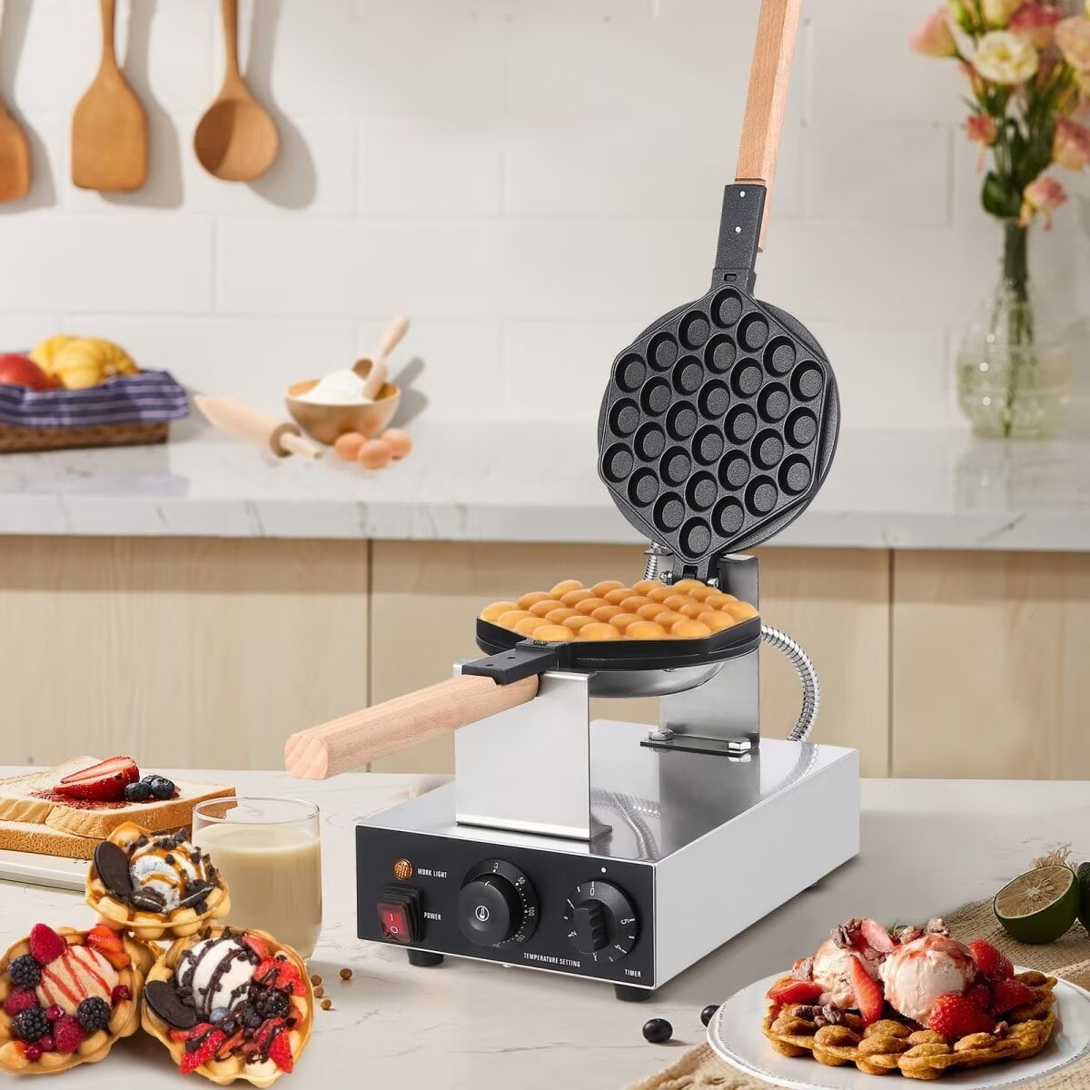 Bubble Waffle Maker, 1400W Electric Non Stick Egg Waffler Maker, Double-sided Heating Bubble Waffle Maker Machine for Home & Commercial Use