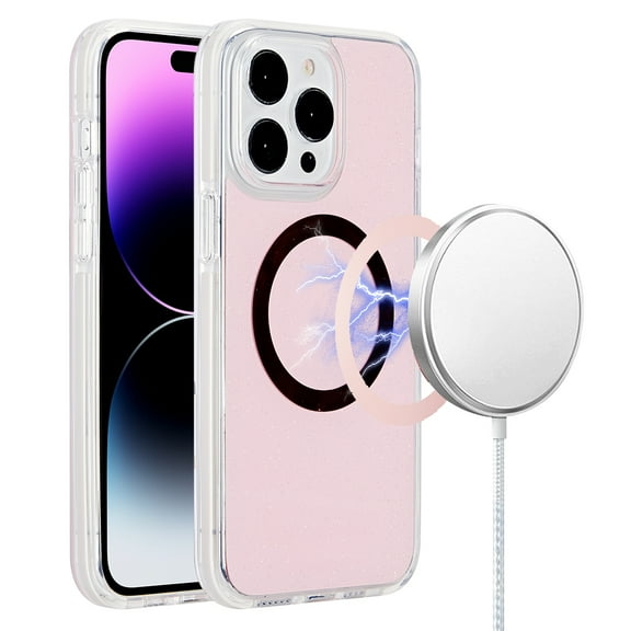 Designed for Apple iPhone 15 Pro (6.1") Stylish IMD Design Pattern [Magnetic Circle Compatible with MagSafe] Hybrid Slim Hard PC Shockproof Phone Case Cover [Light Pink Glitter]