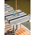 thumbnail image 2 of Outdoor Tablecloths with Umbrella Hole & Zipper, Beige Navy Blue Striped 54x54 Inch Square Tablecloths, Farmhouse Stripes Modern Abstract Art Waterproof Table Cloth, Patio/Pool/Picnic Table Covers, 2 of 8