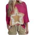 thumbnail image 2 of Summer Tops Viikei Women's Long Sleeve Tops,Plus Size Womens Hoodies Pullover,Solid Color Patchwork Star Women's Top Hot Pink L, 2 of 9