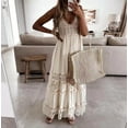 thumbnail image 5 of IBTOM CASTLE Women's Summer Slip Boho Maxi Dress Lace Up Tassel V Neck Flare Wedding Beach Dresses Holiday Outfit Photo Shoot M Beige Tassels, 5 of 7