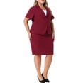 thumbnail image 6 of Agnes Orinda Women's Plus Size 2 Piece Short Sleeve Blazer with Pencil Skirt Office Business Suit Set with Button 3X Burgundy, 6 of 8