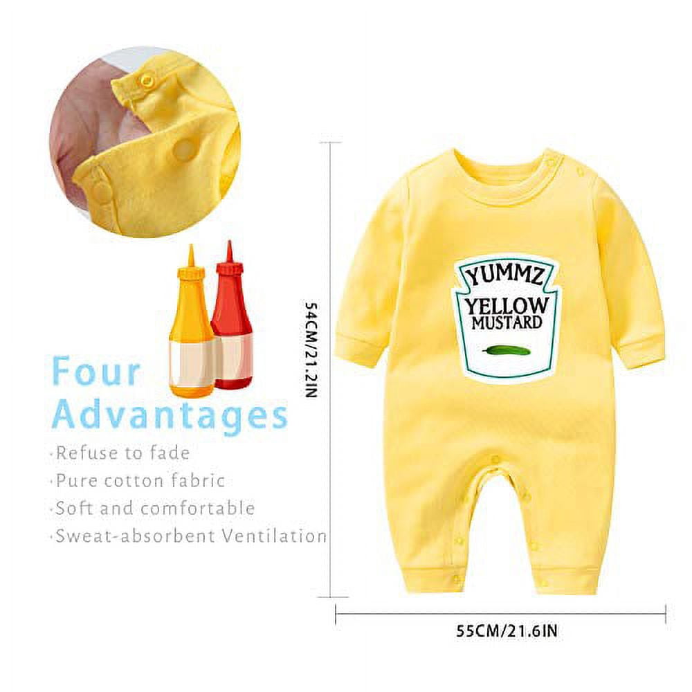 YSCULBUTOL Baby Bodysuit Yummz Tomato Ketchup Mustard Red Yellow Twins Set Boys Girls Clothes Twins Baby Outfits (KM-S6M Twins)