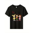 thumbnail image 3 of Young Boy's/Girls "Kids Cartoon Theme Cotton Graphic Tees, Back To School Clothes For Girls, Black Summer Tops With Playful Characters, Gift For First Day of School, Fun, " Kids Clothes Gir, 3 of 6