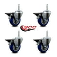 thumbnail image 2 of 3.5 Inch Blue Poly Wheel Swivel 3/4 Inch Threaded Stem Caster Set with Brake, 2 of 2