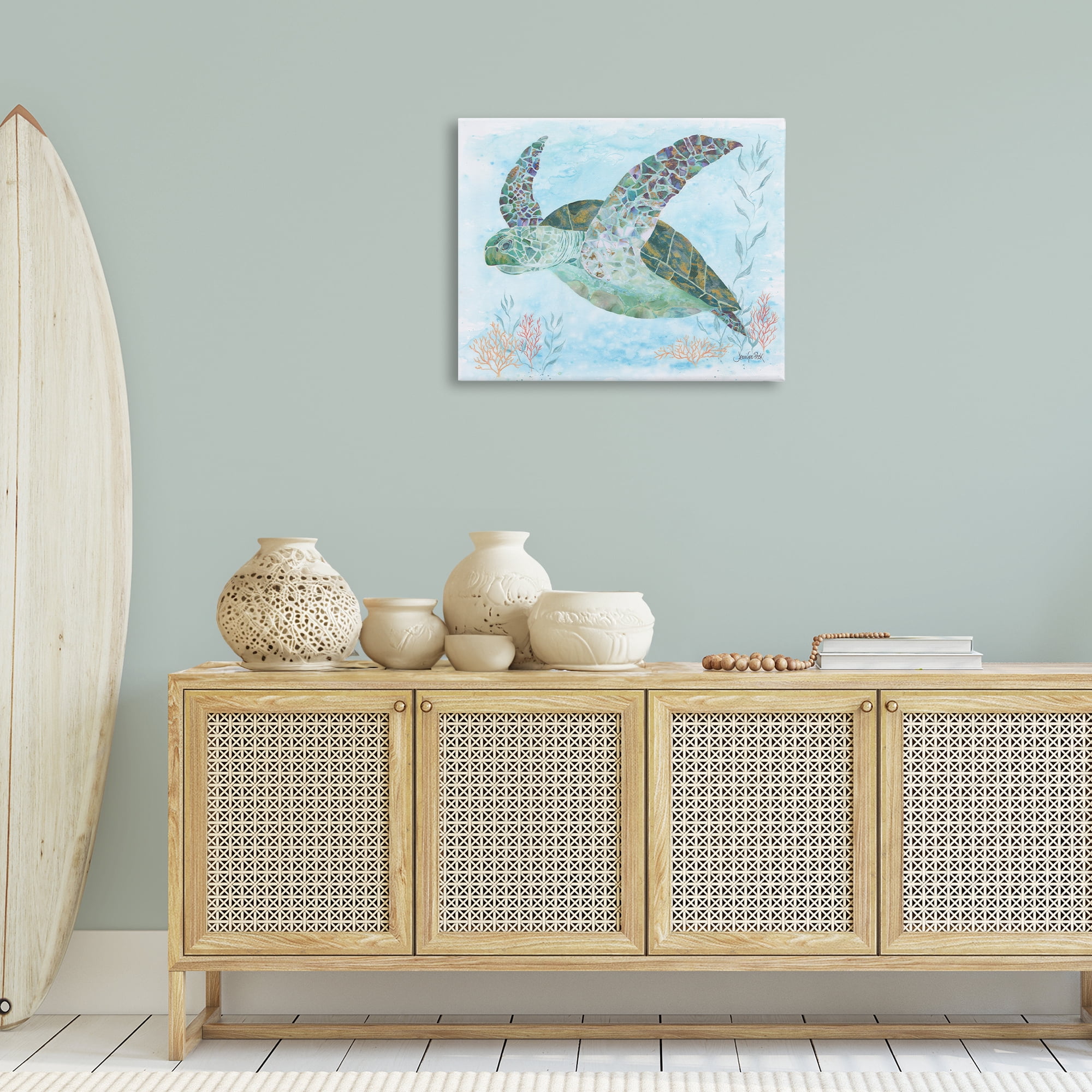Stupell Industries Mosaic Tortoise Underwater Animals & Insects Painting Gallery Wrapped Canvas Art Print Wall Art, 30 x 24