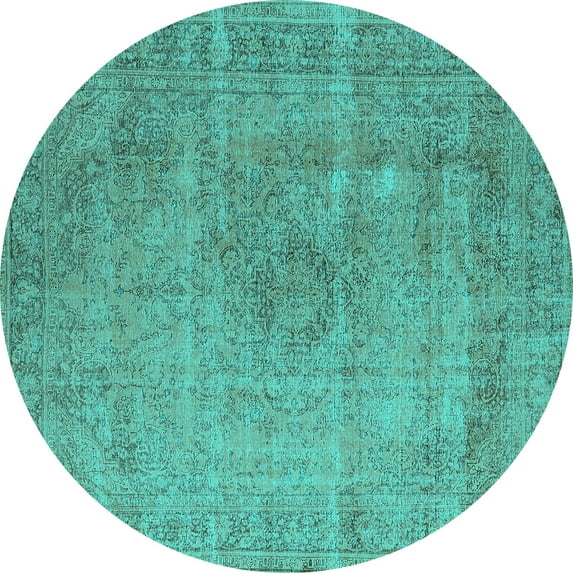 Ahgly Company Indoor Round Oriental Turquoise Blue Industrial Area Rugs, 8' Round