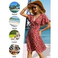 thumbnail image 6 of Womens Sundress Summer Floral Short Sleeve Wrap V Neck A-Line Midi Dress, 6 of 6