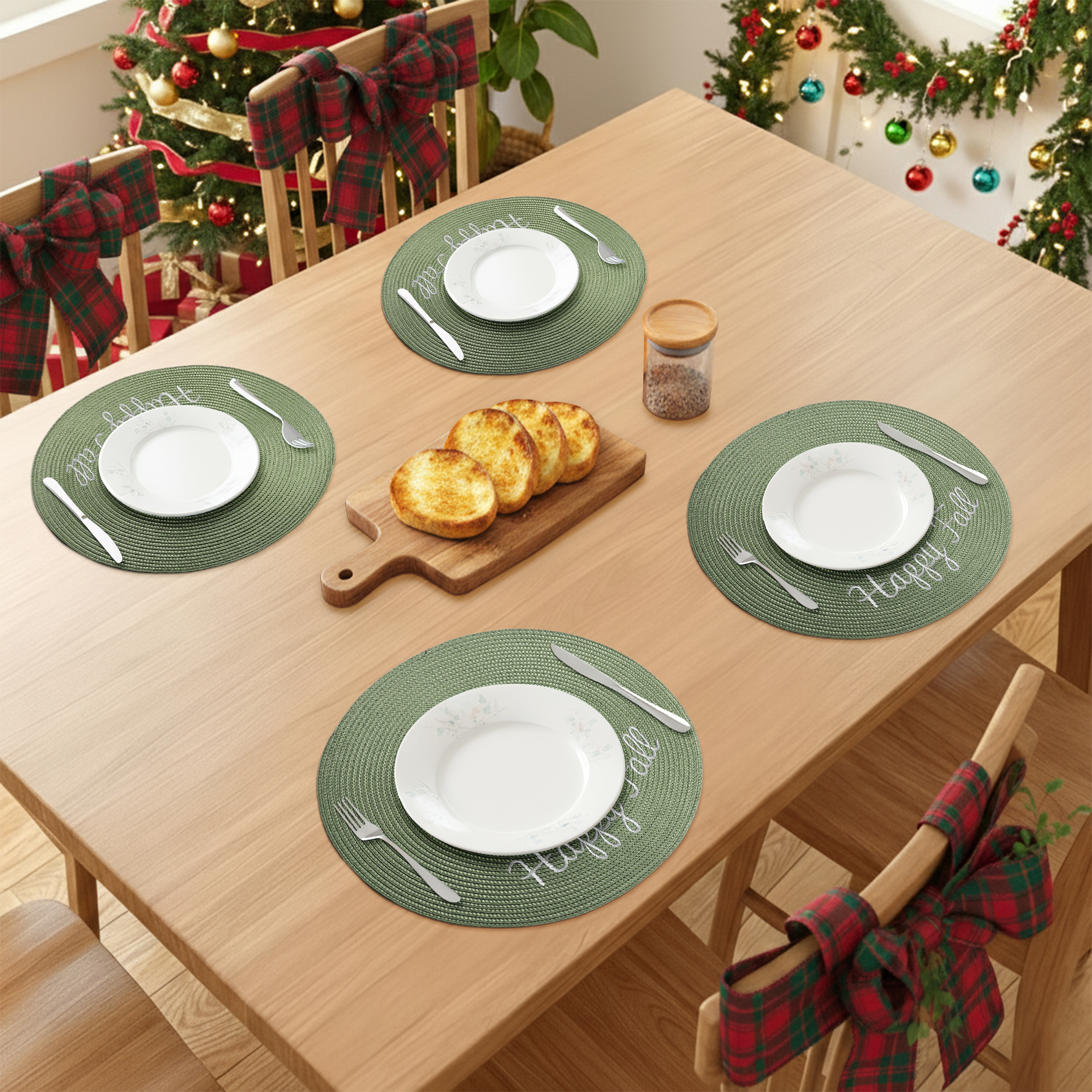 Unique Bargains Farmhouse Solid Placemats Set of 6 Woven for Dining Table Decor Army Green
