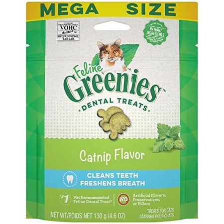 FELINE GREENIES Adult Natural Dental Care Cat Treats, Catnip Flavor, 4.6 oz. Pouch
