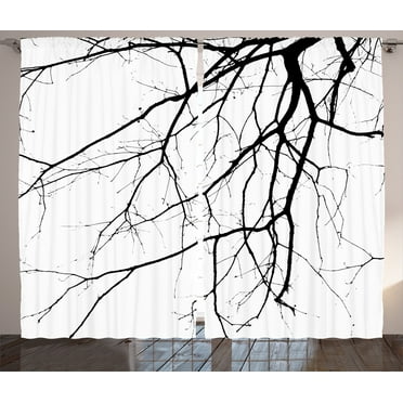 Ambesonne Black and White Curtains 2 Panel Set, Leafless Tree, 108" x 90", Black and White