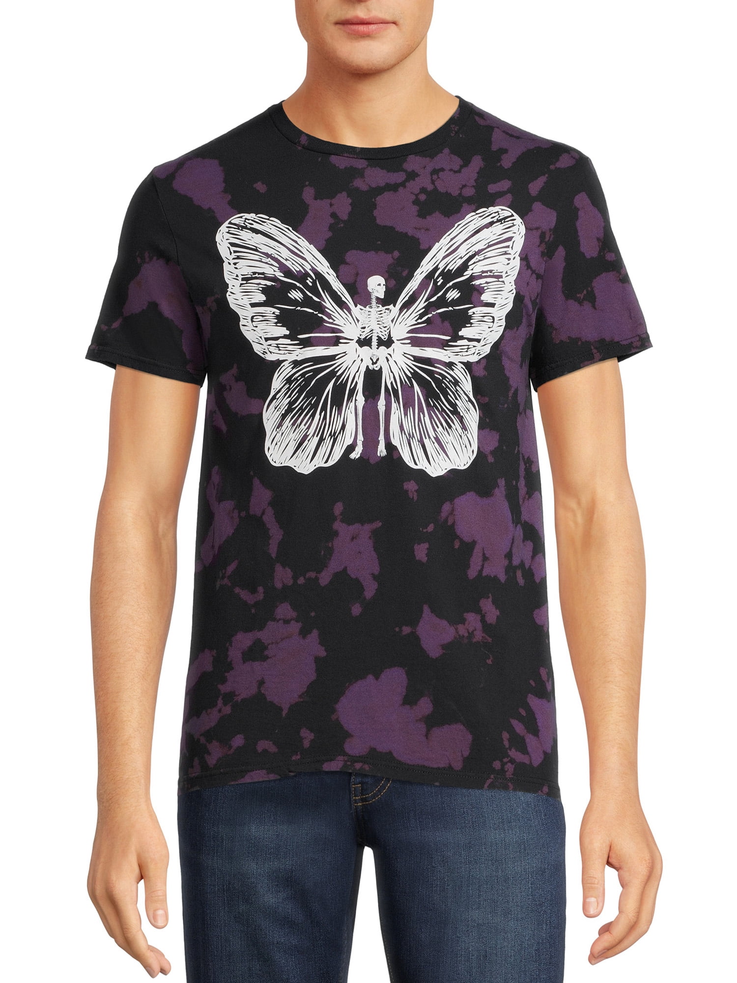 Butterfly and Dancing Skeletons Men's & Big Men's Tie Dye Graphic T-Shirts, 2-Pack