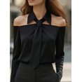 thumbnail image 2 of ZOELNIC Women's Off-Shoulder Tie Neck Shirt Solid Color Slim Fit Blouse for Elegant Casual, L, 2 of 6