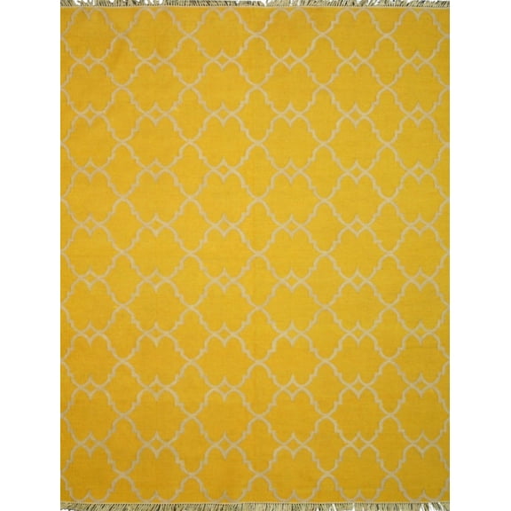 EORC Yellow Handmade Polyester Transitional Reversible Moroccan Outdoor Rug, 5' x 8'-Color:Yellow,Material:Polyester